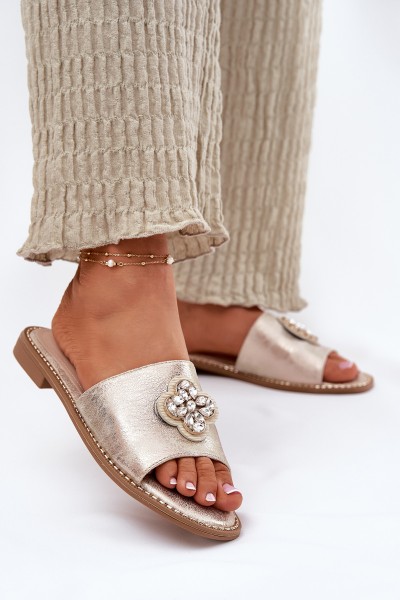 Ladies Flat Sandals With Decorative Detail S.Barski KV51-087 Gold