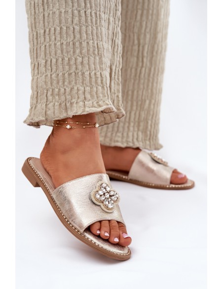 Ladies Flat Sandals With Decorative Detail S.Barski KV51-087 Gold