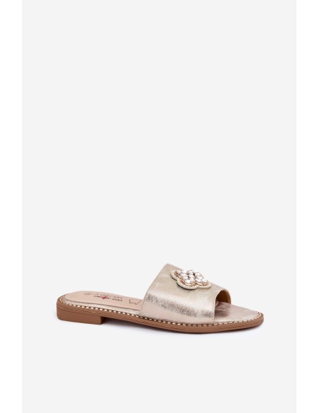 Moteriškos plokščios basutės su dekoratyvinėmis detalėmis S.Barski KV51-087 auksinės