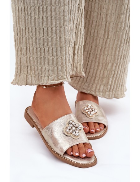 Ladies Flat Sandals With Decorative Detail S.Barski KV51-087 Gold