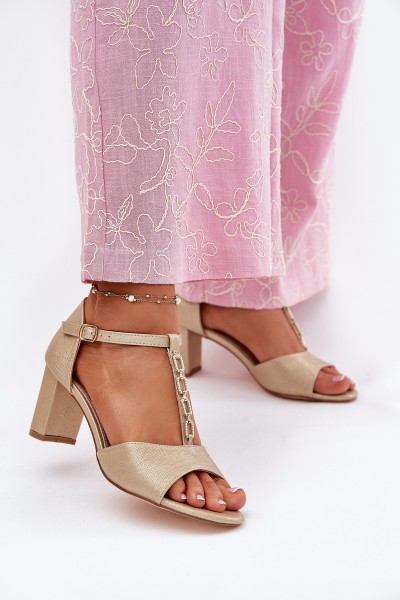 Women's Sandals On A Heel With A Decorative Strap Eco Leather Gold Triavera