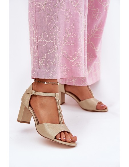 Women's Sandals On A Heel With A Decorative Strap Eco Leather Gold Triavera