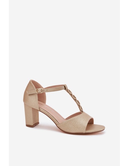 Women's Sandals On A Heel With A Decorative Strap Eco Leather Gold Triavera