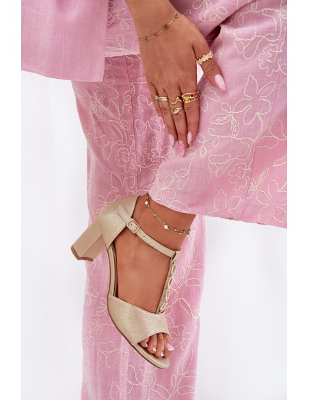 Women's Sandals On A Heel With A Decorative Strap Eco Leather Gold Triavera