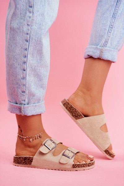 Moteriškos šlepetės ant korko smėlio spalvos Si Senor