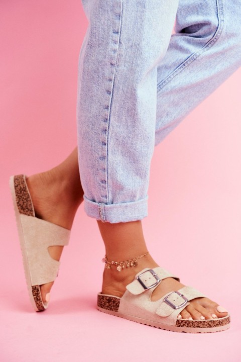 Moteriškos šlepetės ant korko smėlio spalvos Si Senor