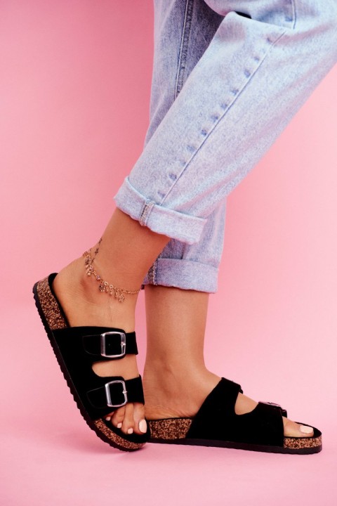 Moteriškos šlepetės ant korko juodos Si Senor