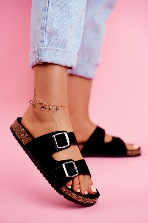 Moteriškos šlepetės ant korko juodos Si Senor