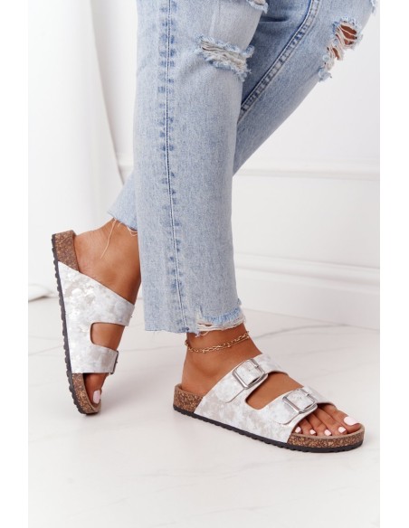 Moteriškos šlepetės ant korko sidabro Vivio