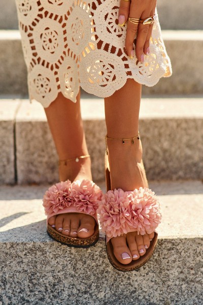Slippers On The Cork Sole Pink Flowerbomb 2