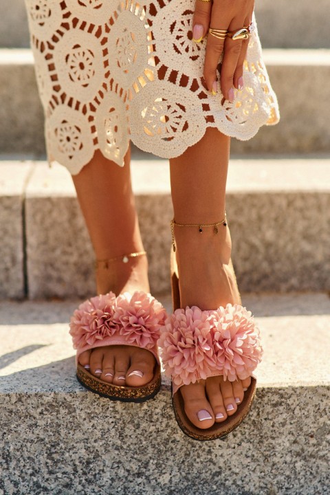 Slippers On The Cork Sole Pink Flowerbomb