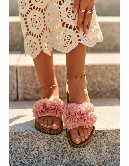 Slippers On The Cork Sole Pink Flowerbomb