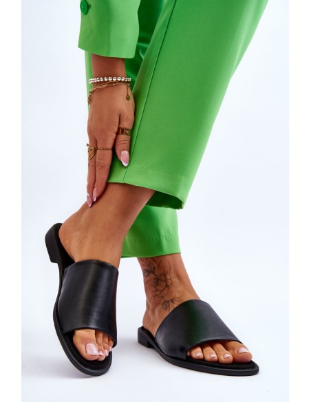 Women's Leather Smooth Slippers Black Cerise