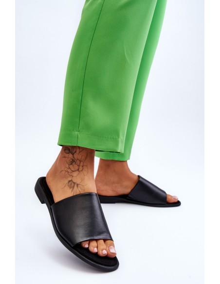 Women's Leather Smooth Slippers Black Cerise