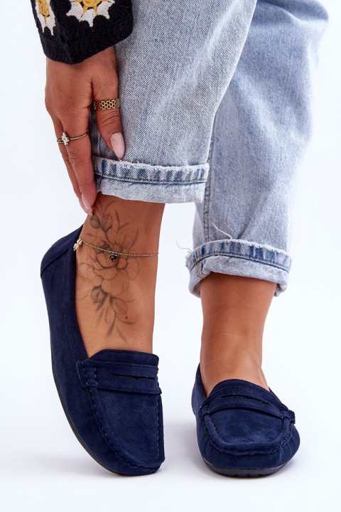 Moteriški zomšiniai mokasinai tamsiai mėlyni „Lenvie“