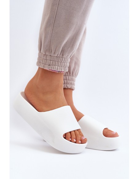 Women's Thick Sole White Slides Oreithano