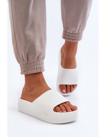 Women's Thick Sole White Slides Oreithano