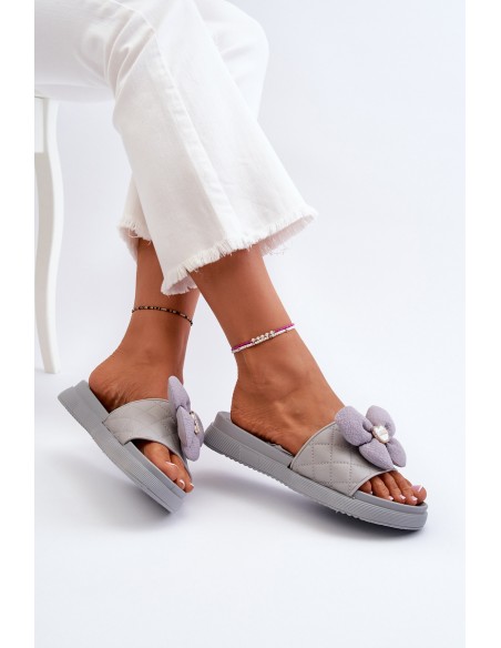 Women's Grey Sandals with Decoration on Low Platform Cedrella
