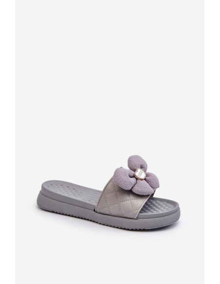 Women's Grey Sandals with Decoration on Low Platform Cedrella