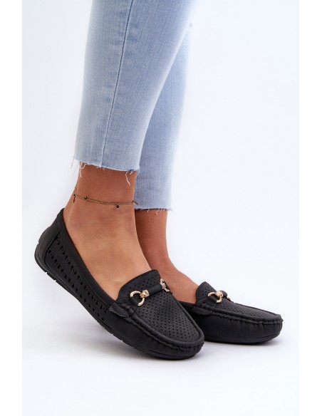 Women's Black Lattice Loafers Rasirna