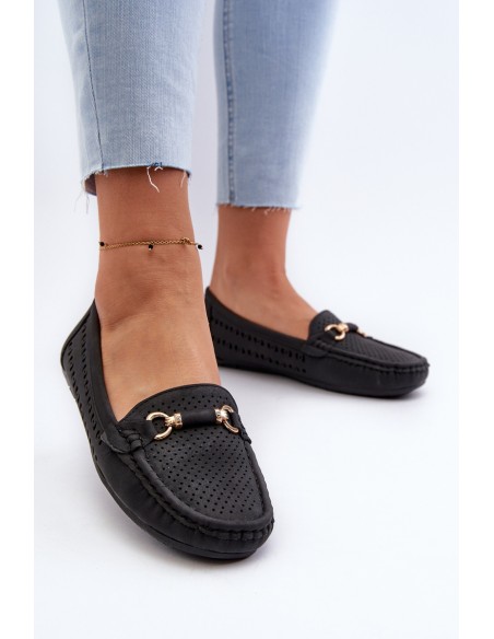 Women's Black Lattice Loafers Rasirna