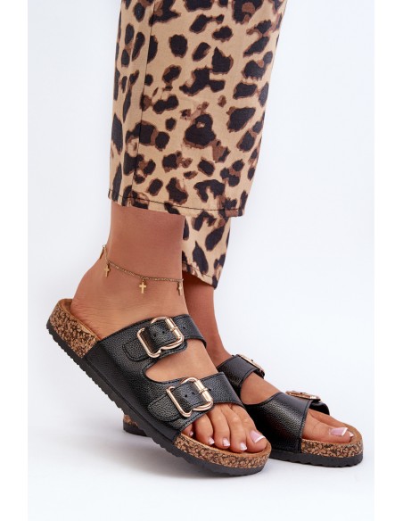 Women's Sandals with Buckles Black Fronila