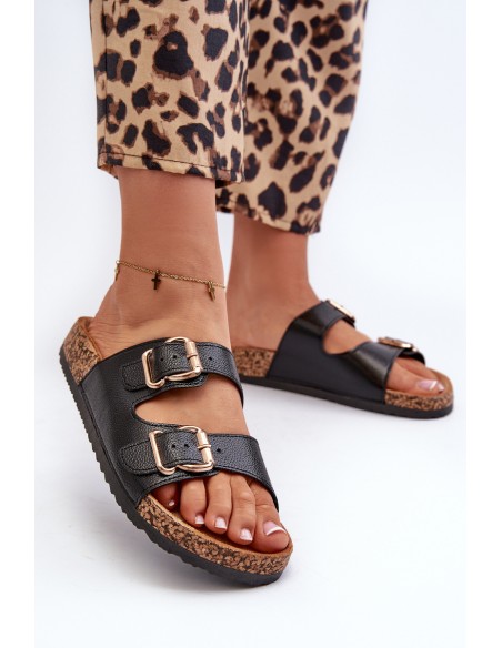 Women's Sandals with Buckles Black Fronila