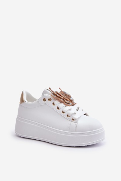 Women's Platform Sneakers With Butterfly White-Gold Naritevia 2