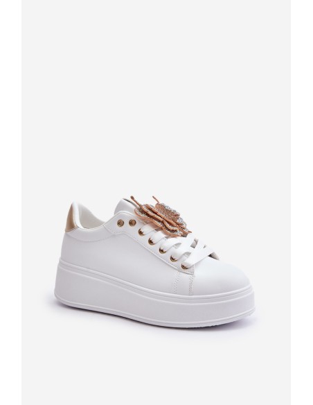 Women's Platform Sneakers With Butterfly White-Gold Naritevia