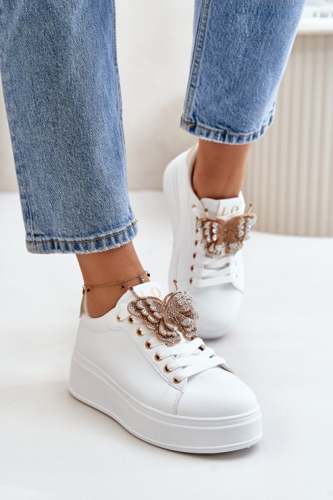 Women's Platform Sneakers With Butterfly White-Gold Naritevia