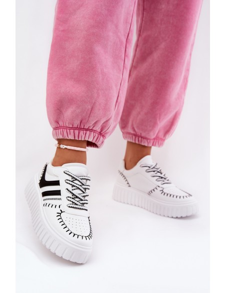 Ladies Sneakers On Platform White-Black Ofenale