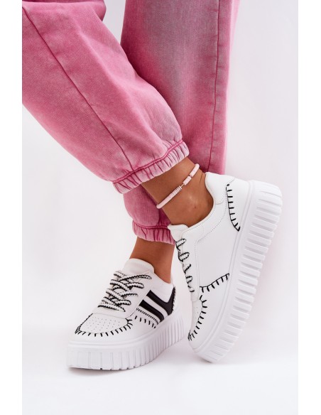 Ladies Sneakers On Platform White-Black Ofenale
