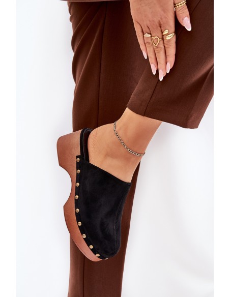 Women's Clogs Slides With Studs Eco Suede Black Ellason