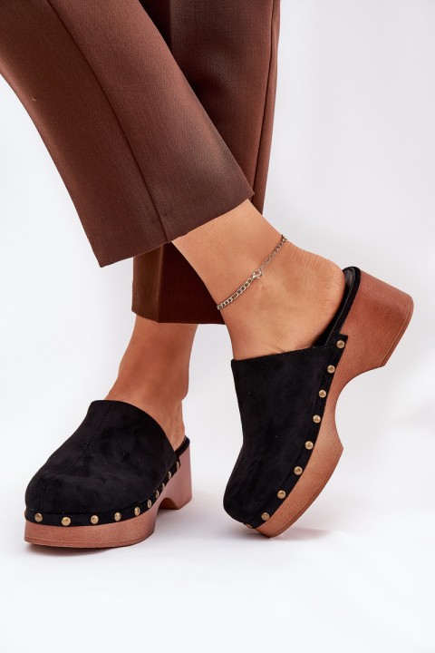 Women's Clogs Slides With Studs Eco Suede Black Ellason