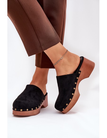 Women's Clogs Slides With Studs Eco Suede Black Ellason