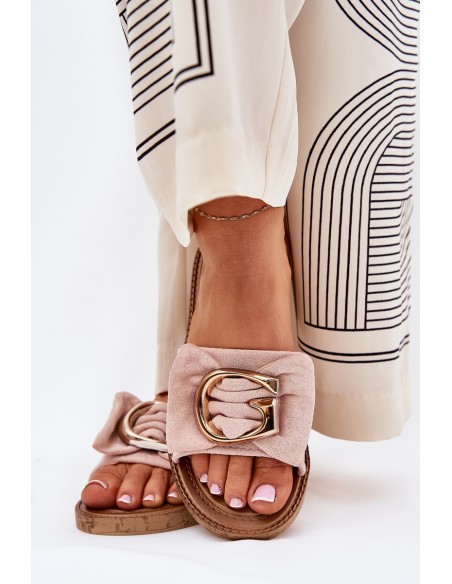 Flat Women's Slippers With Decorative Detail Pink Nellodra