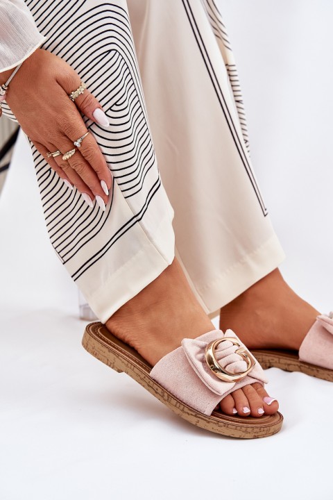 Flat Women's Slippers With Decorative Detail Pink Nellodra