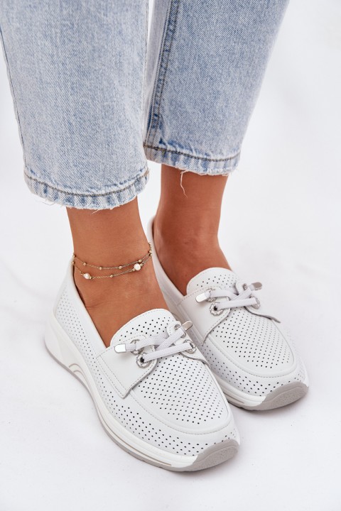 Leather Shoes Made Of Natural Leather On Platform Artiker 56C2101 White