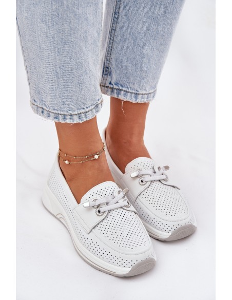 Leather Shoes Made Of Natural Leather On Platform Artiker 56C2101 White