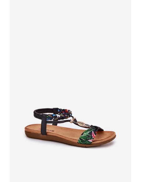 Flat Women's Sandals With Woven Strap And Decoration Black Artiker 56C1318