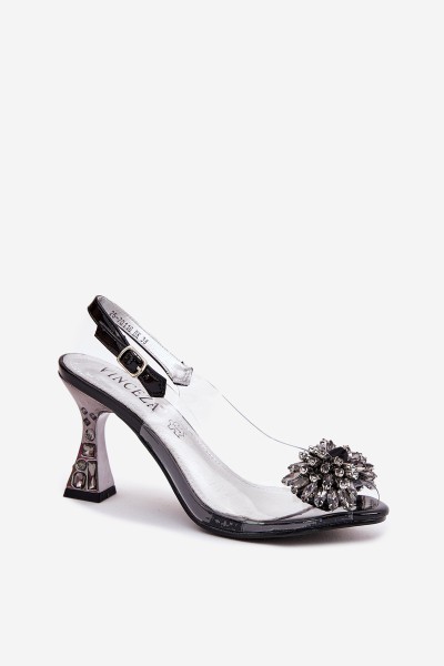 Transparent High Heels With Crystals Vinceza 70116 Black 2
