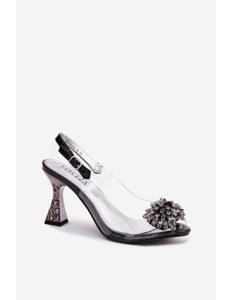 Transparent High Heels With Crystals Vinceza 70116 Black