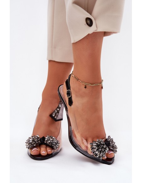 Transparent High Heels With Crystals Vinceza 70116 Black