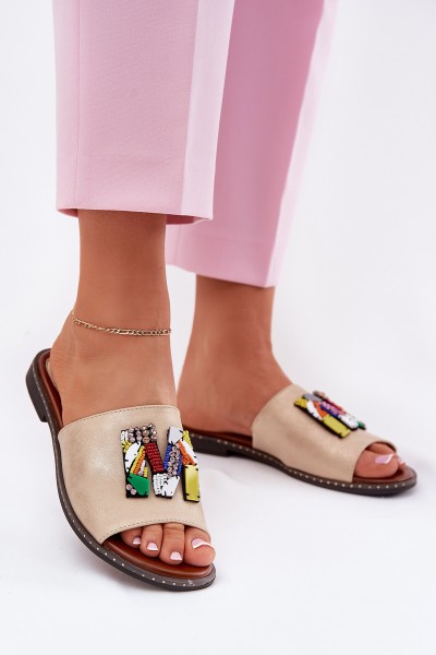 Women's Flat Sandals With Decoration Gold Clelione