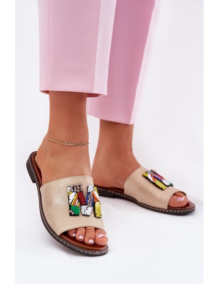 Women's Flat Sandals With Decoration Gold Clelione