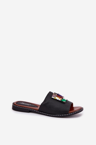 Womens sandals on flat heel with decoration black Clelione 2