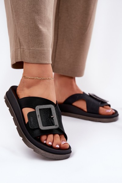 Fragrant Ladies Slippers With Decorative Buckle Black ZAXY RR285078