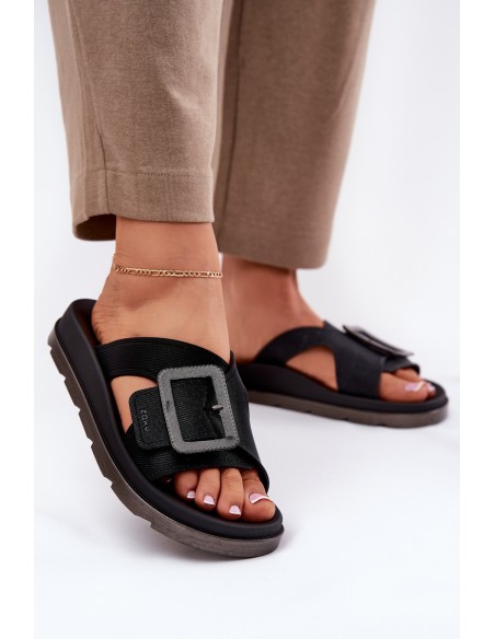 Fragrant Ladies Slippers With Decorative Buckle Black ZAXY RR285078