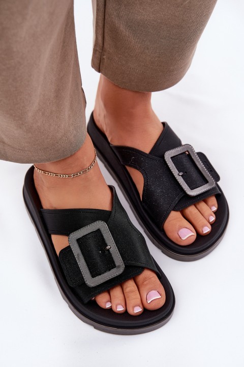Fragrant Ladies Slippers With Decorative Buckle Black ZAXY RR285078