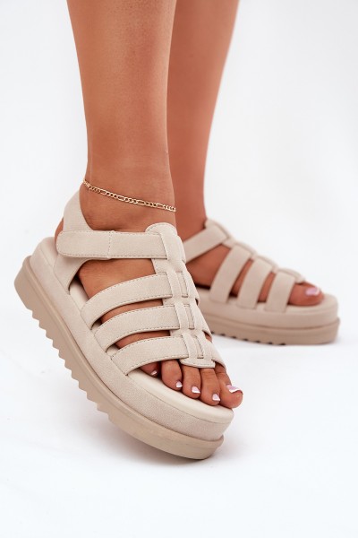 Ladies Platform Sandals Eco Suede Beige Filisenia
